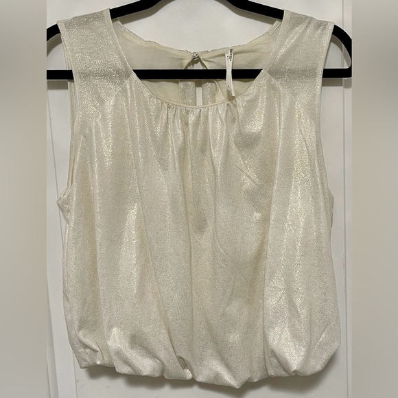 Anthropologie Tops - Anthropologie Shimmer Sleeveless Metallic Ivory Tank Top Bubble‎ Hem Boho Small